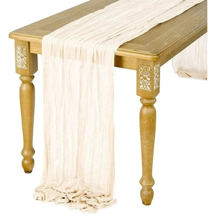 FUROKOY Tischläufer rustikaler Gaze-Tischläufer, Seihtuch, halbdurchsichtiger Stoff, Tischdecke für Boho-Hochzeit, Geburtstagsfeier, 90x400 cm – Bild 4