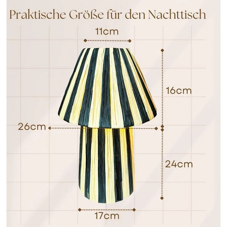 Marrakesch Orient & Mediterran Interior Nachttischlampe Boho Deko Tischlampe Nachttischlampe Morjan Beige Schwarz, E27, Handarbeit