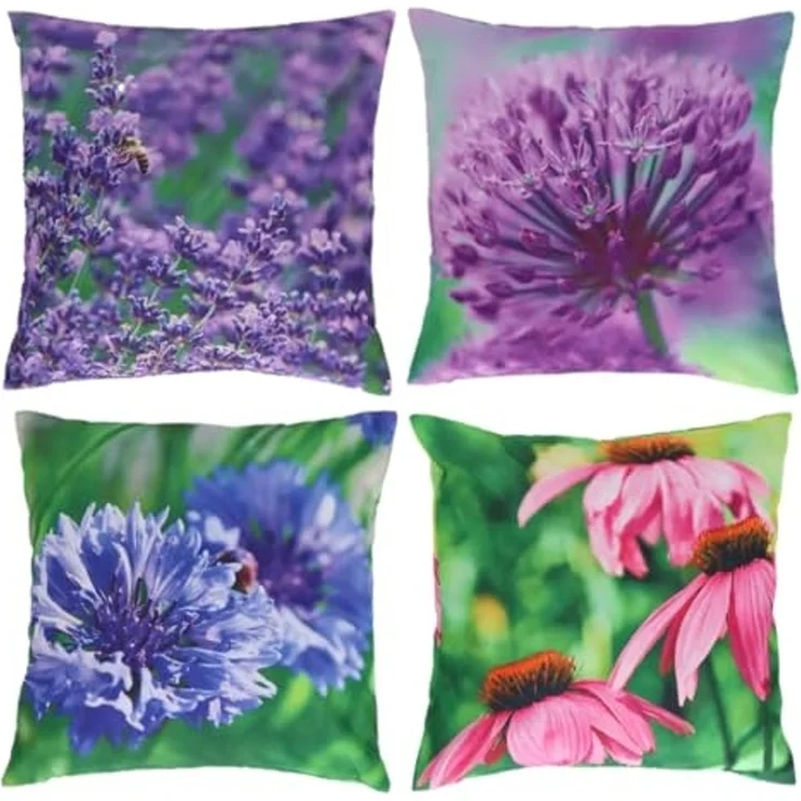 Kleines Outdoor Kissen aus wasserabweisendem Polyester m. Blumenmuster KORNBLUME – Bild 2