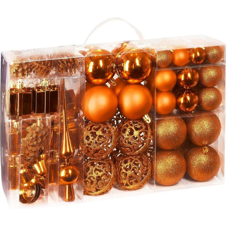 BRUBAKER Weihnachtsbaumkugel 101-teiliges Weihnachtskugel-Set mit Baumspitze, Christbaumschmuck aus Kunststoff, Weihnachtsdekoration edel und robust