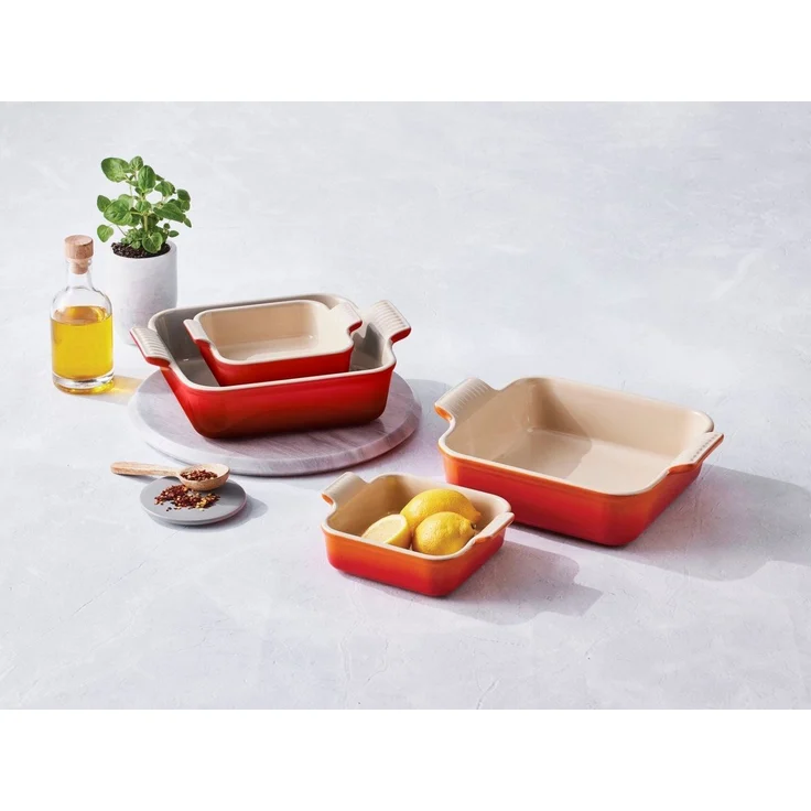 LE CREUSET Auflaufform Auflaufform Tradition quadratisch ofenrot 2tlg, Steinzeug – Bild 3