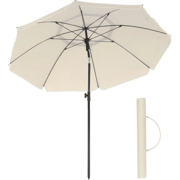 SONGMICS Sonnenschirm 160 cm, Sonnenschutz, UPF 50+, Strandschirm, beidseitig um 30° knickbar, höhenverstellbar, mit Tragetasche, für Balkon, Garten, Terrasse, Strand, ohne Ständer, beige GPU60WTV1 – Bild 1