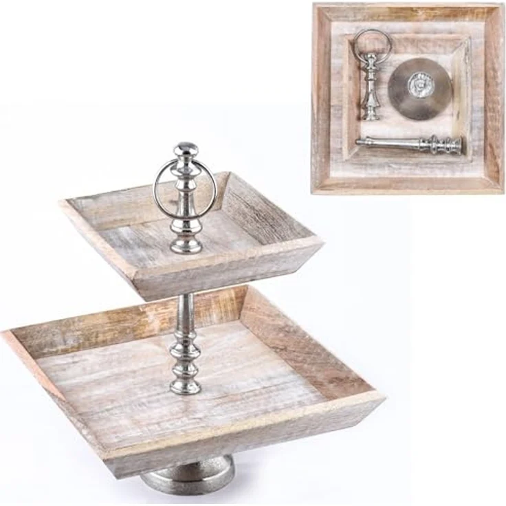 Marrakesch Orient & Mediterran Interior Etagere Etagere aus Holz Ansgar eckig, Vintage Cupcake Ständer als Tischdeko, handgefertigt – Bild 4