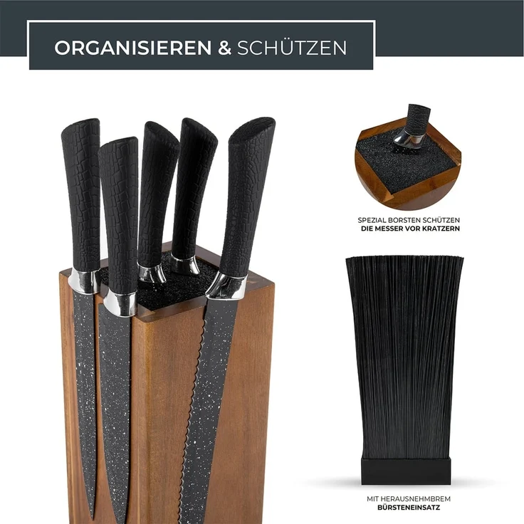 Exitoso Messerblock Messerhalter aus Holz 360-Grad-Drehbar, Messerblock mit Platz für bis zu 20 Messer Borsteneinsatz magnetisch – Bild 5