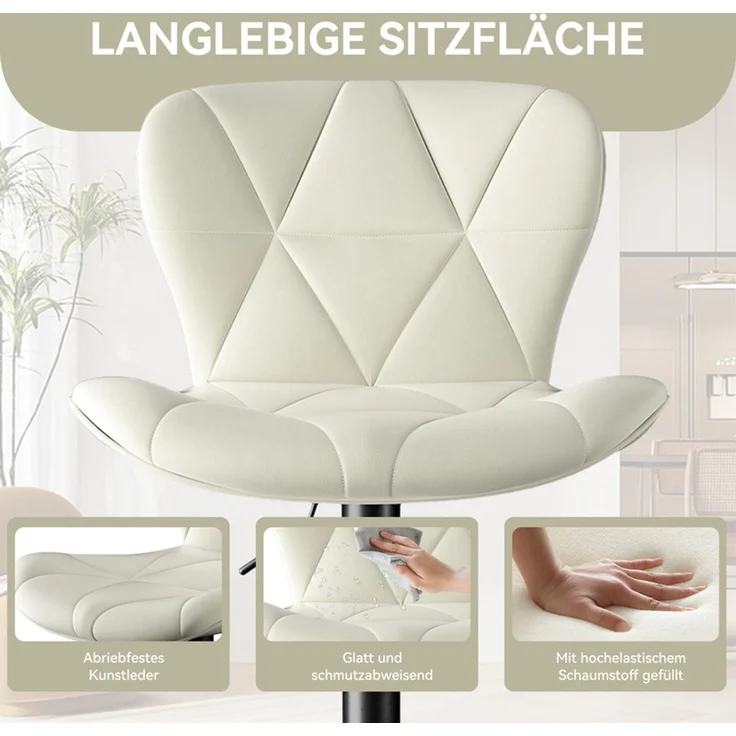 Hawthyhome Barhocker 2er Set Kunstleder Barstuhl Höhenverstellbar 360° Drehbar mit Rückenlehne Weiß – Bild 5