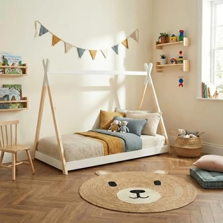 BAÏTA Tipibett für Kinder Montessori Tiny – Massivholz Kiefer Natur – 90x190 cm Tinytipi Natur/Weiß – Bild 2