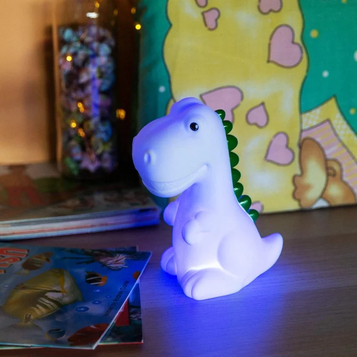 Navaris LED Nachtlicht Dino Design wiederaufladbar - mit 60 min Timer - Süße Farbwechsel Kinder Nachttischlampe - Schlummerlicht Lampe Weiß – Bild 2