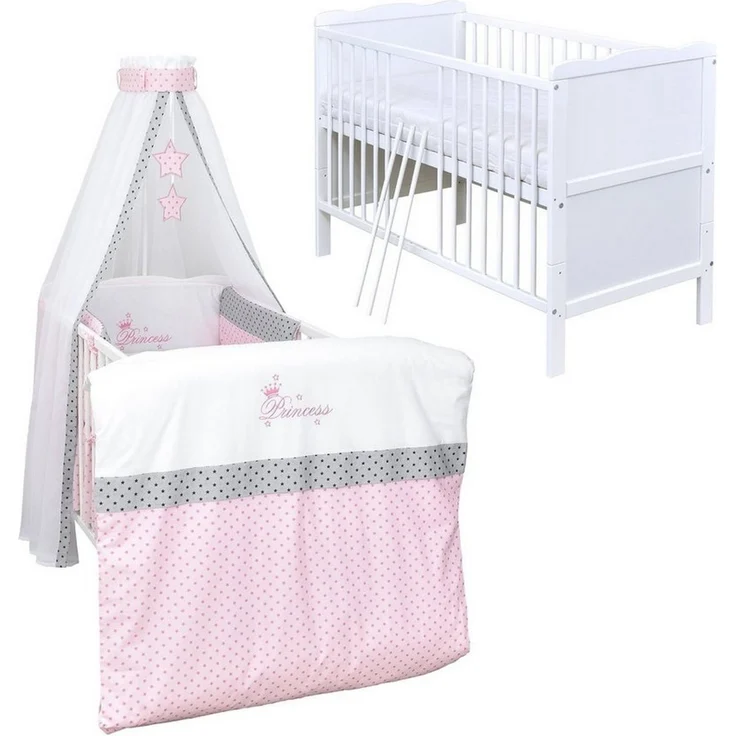 Baby-Delux Komplettbett Babybett Max Komplettset, 10-tlg, Kinderbett 60x120 cm weiß, Bettset verschiedene Designs – Bild 1