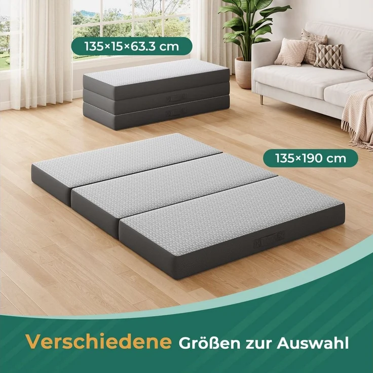 Klappmatratze 3-teilige Faltmatratze Gästematratze in grau Gästebett klappbar, Vesgantti, mit waschbarem Bezug, Camping Matratze, 10CM hoch, 15CM hoch – Bild 2