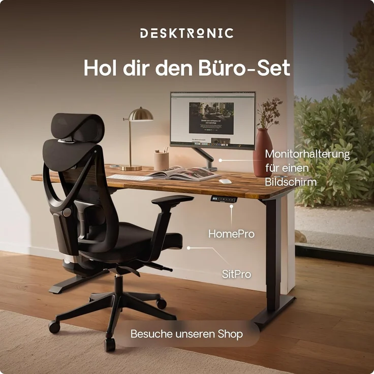 Desktronic Höhenverstellbarer Schreibtisch aus massivem Nussbaumholz (200x80 cm) – Elektrisch höhenverstellbar mit flüsterleisem Dual-Motor & Touchscreen – Hohe Tragfähigkeit – Stehtisch HomePro – Bild 9