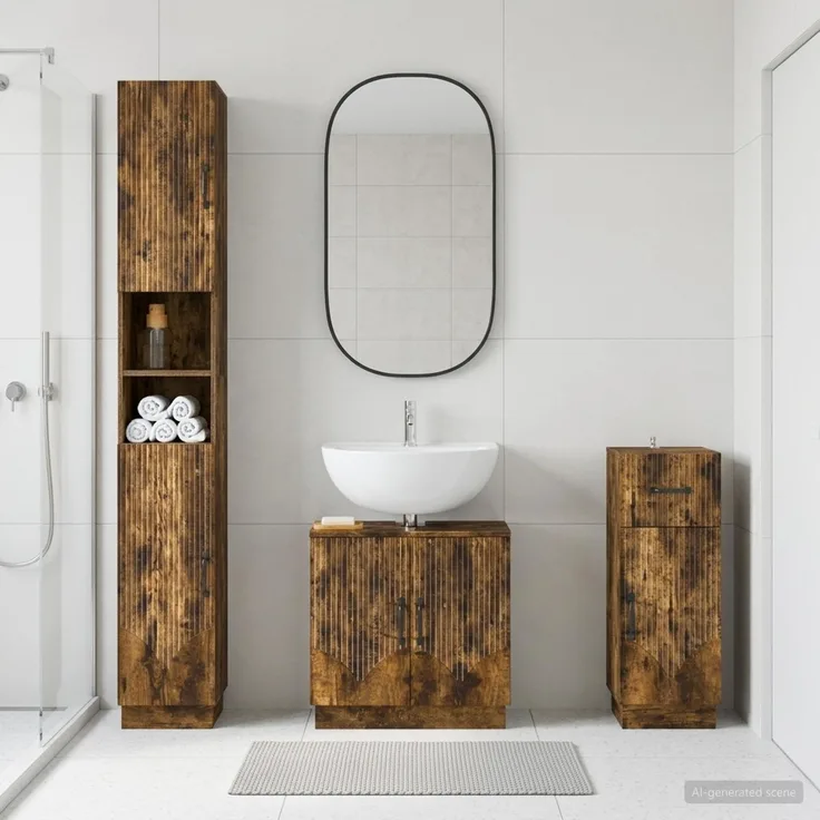 vidaXL 3-teiliges Badezimmer-Schranksystem HOORN Räuchereiche 3417878