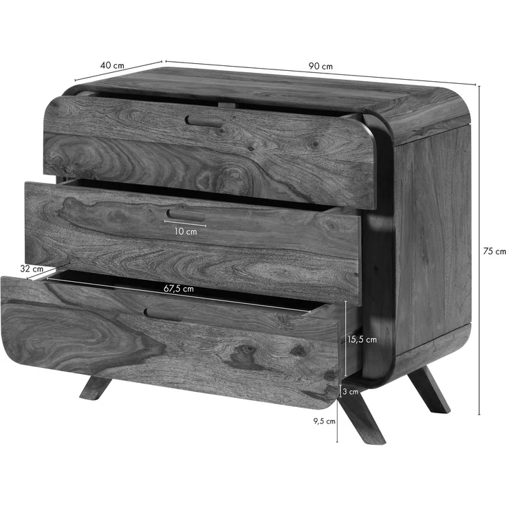 Kommode Sheesham 90 x 40 x 75 hellbraun lackiert MAILAND #103 – Bild 5