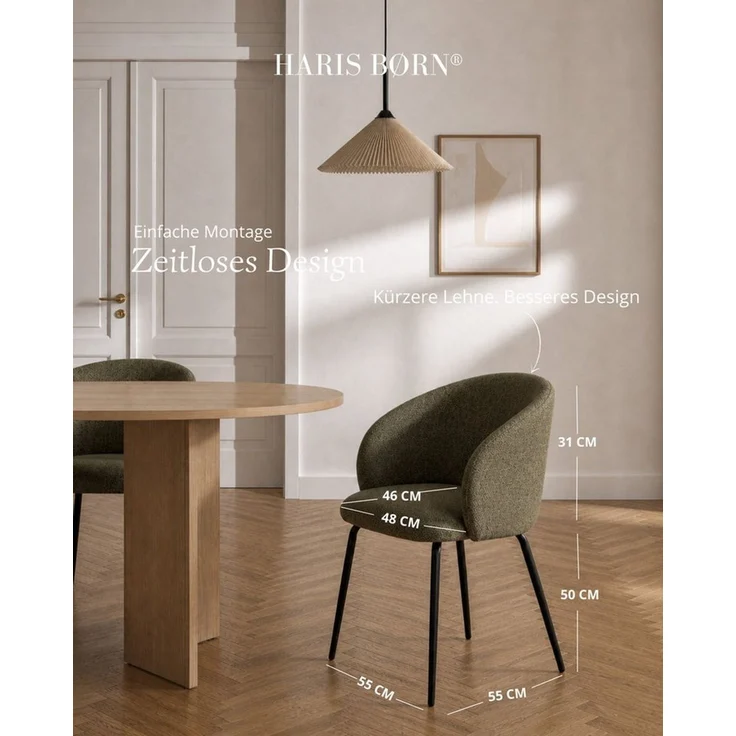 Haris Børn Esszimmerstuhl mit Armlehnen NØR - Hochwertige Polsterstühle für Esszimmer (Set, 6 St), Grün - Premium Esszimmer Stühle & Wohnzimmer Stühle – Bild 2