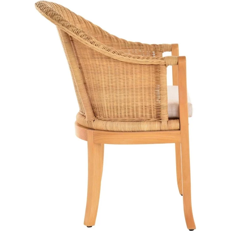Krines Home Relaxsessel Rattan-Sessel mit Holzbeinen, Sessel aus echtem Rattan- mit Polster, Rattanstuhl – Bild 2