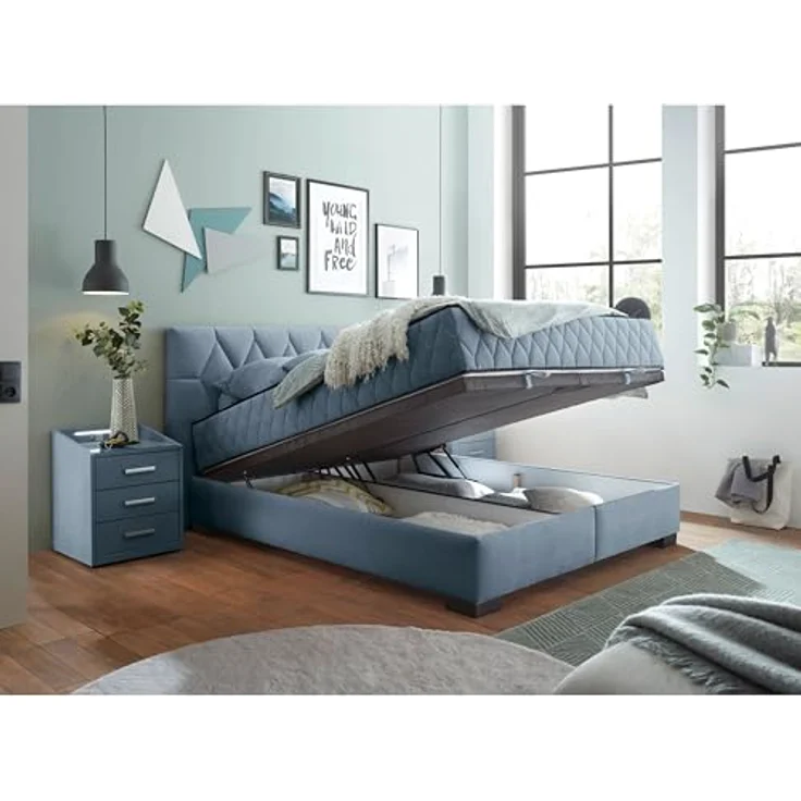 NAGOL B Boxbett 160x200, Denim - Bequemes Doppelbett mit Bettkasten und Premium 9-Zonen-Federkern Wendematratze - 185 x 114 x 214 cm (B/H/T) – Bild 5