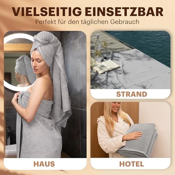 NatureMark 4er Pack Duschtücher, Größe 70x140 cm, Silber Grau, 100% Baumwolle – Bild 4