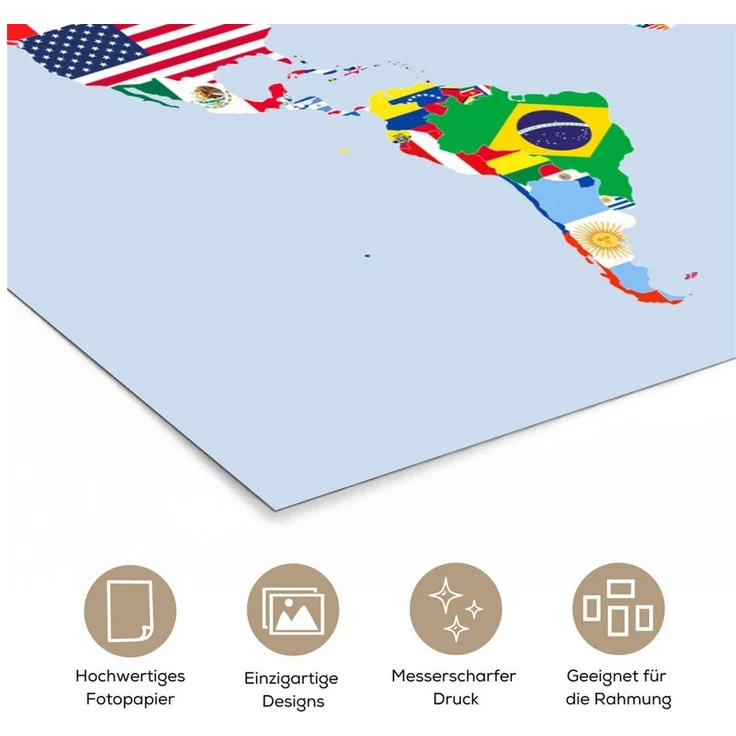 MuchoWow Poster Welt - Karte - Flagge - Länder, (1 St), Poster ohne Rahmen, Wandbild, Wandposter, 30x20 cm – Bild 3