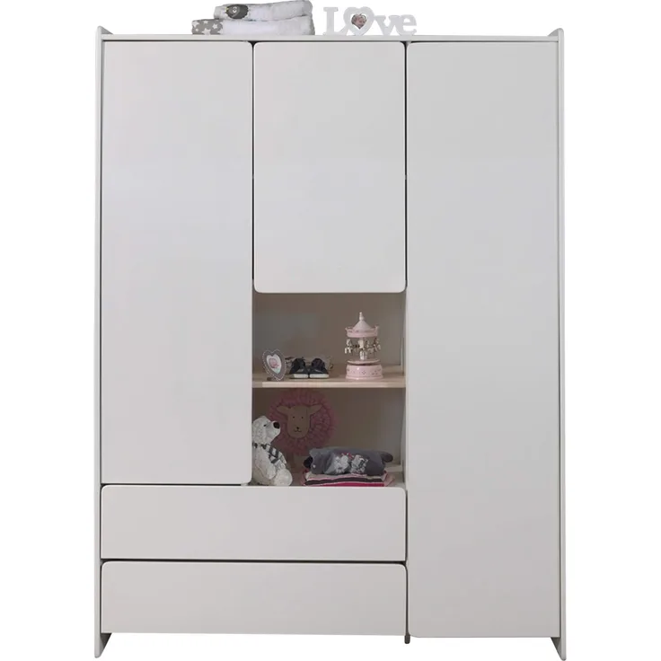 Vipack 'Kiddy' 3-trg. Kleiderschrank, weiß, mit Kleiderstange, 2 Schubladen und 8 Ablagefächern