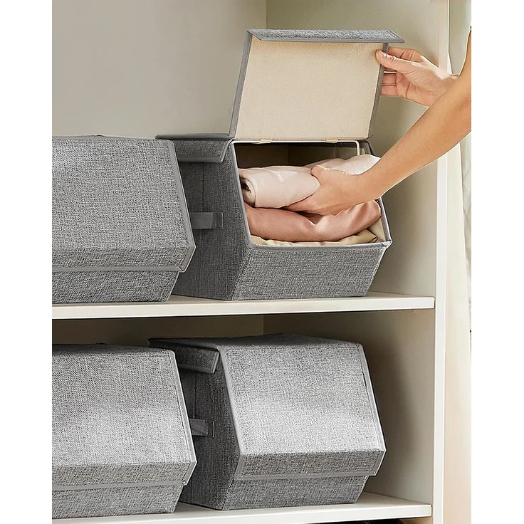 SONGMICS Aufbewahrungsbox mit Deckel, 4er Set Kleiderschrank-Organizer, stapelbar, Faltbox mit Magnetverschluss, Stoffboxen Aufbewahrung, grau – Bild 6