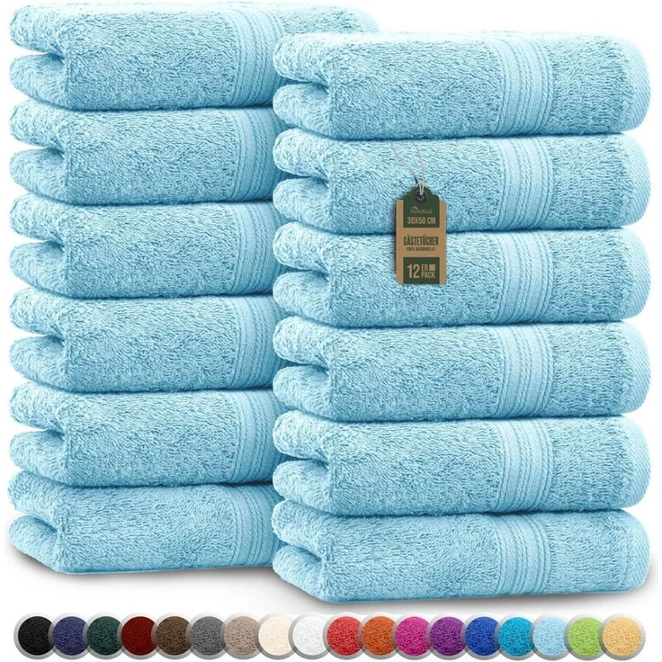 NatureMark Gästehandtuch Gästetuch 500gsm, 100% Baumwolle (12-St), Gästehandtuch Premium Qualität, 30x50cm, Hell blau – Bild 1