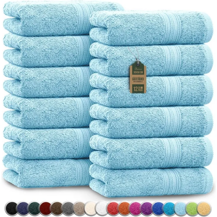 NatureMark Gästehandtuch Gästetuch 500gsm, 100% Baumwolle (12-St), Gästehandtuch Premium Qualität, 30x50cm, Hell blau