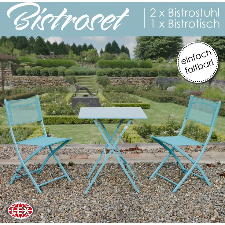 Bistro Set Sitzgruppe Gartenset Gartenmöbel Sitzgarnitur 3-teilig taubenblau