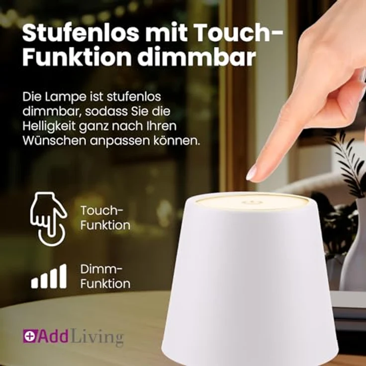 AddLiving LED Fashion Tischlampe, dimmbare LED mit 3 Farbtemperaturen und USB-Anschluss, weiß – Bild 7