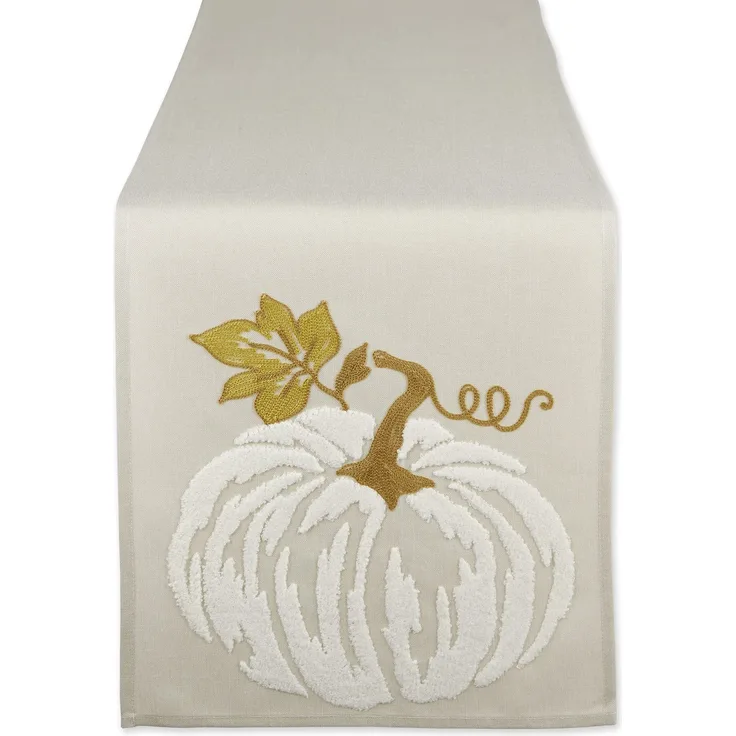 DII Herbst-Tischdekoration, bestickte Tischplatte für Thanksgiving-Essen, Tischläufer, 35,6x178,8 cm, weißer Kürbis