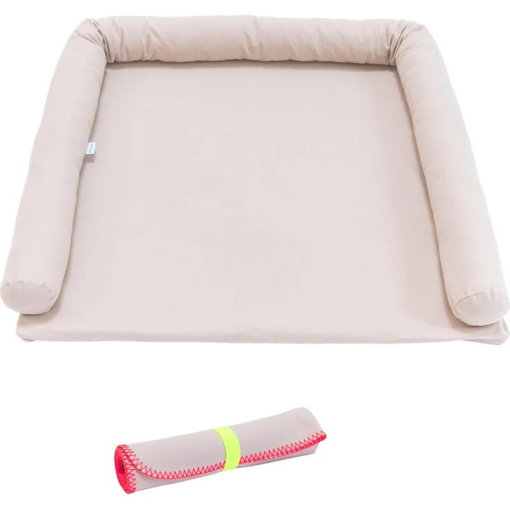 LIMMALAND Wickelauflage 76 × 79 cm mit Wickeltischumrandung – aus 100% Baumwolle, waschbar, sanfter Liegekomfort (Pure Beige, Wickelauflage & Wasserundurchlässige Unterlage)