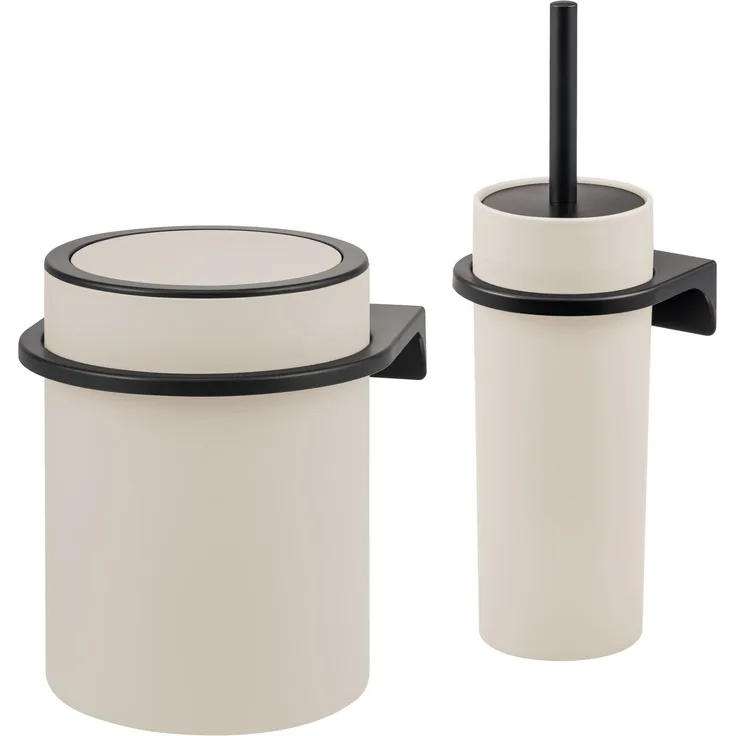 bremermann 2tlg. Bad-Set SAVONA Softtouch inkl. Wandhalterung, Kosmetikeimer 5,5 Liter und WC-Garnitur, rund - beige