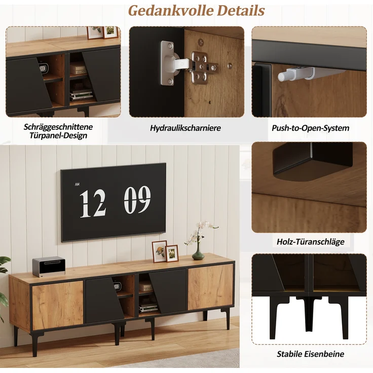 TV-Schrank aus Spanplatte mit 4 Fächern, 160 x 36,5 x 45 cm, Naturholzfarbe – Bild 5
