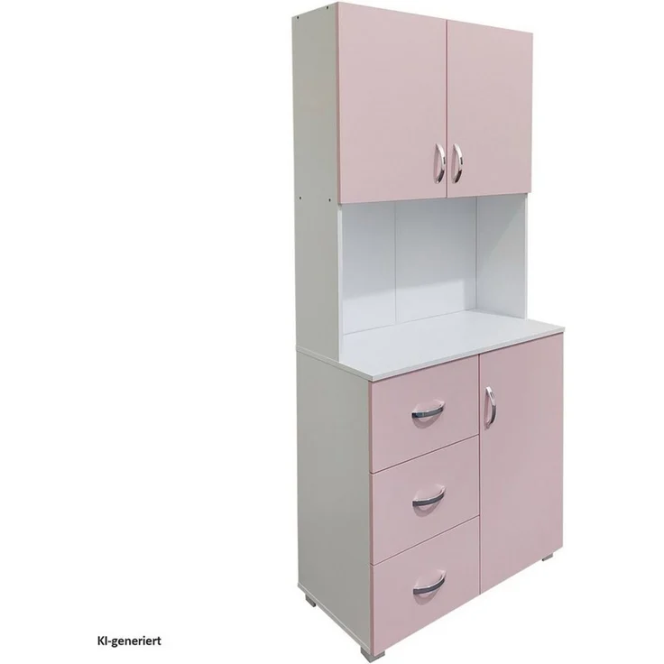 HTI-Living Hochschrank Badschrank Rosa Weiß (1 Stück, 1-St, 1 Schrank) Hochschrank 6 Regalfächer 3 Schubladen – Bild 3