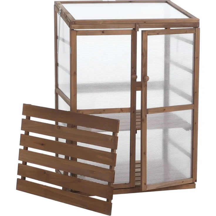 Gewächshaus HWC-Q13, Treibhaus Anzuchthaus Frühbeet Fenster verstellbar Holz FSC®-zertifiziert 110x76x57cm ~ dunkelbraun – Bild 7