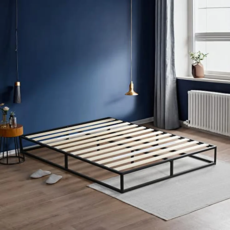 Olee sleep 22cm Modernes Metall-Plattform-Bettgestell / Bett / Metall / Metall-Bettgestell / Holzlatten / Matratzenrahmen / Holzlattenrost / Kein Boxspring erforderlich / 90x200 cm / Twin / Schwarz – Bild 5