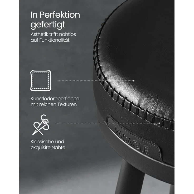 VASAGLE EKHO Kollektion - 360° drehbarer Barhocker, 2er Set, Hocker mit Rückenlehne für Bartisch, Kunstleder mit Nähten, Mid-Century-Modern-Stil, 76 cm hoch, Küche, Hausbar, tintenschwarz LBC889B01 – Bild 4