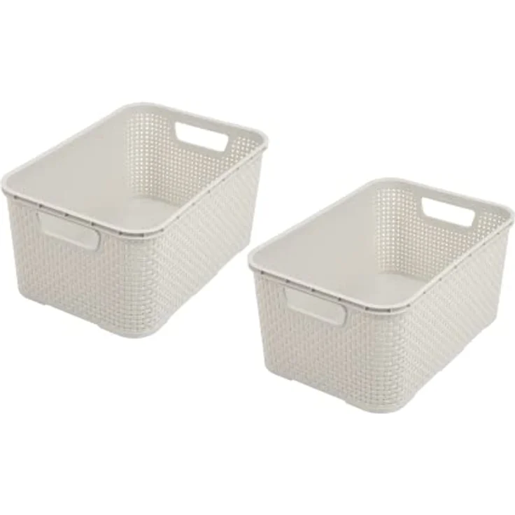 BranQ - Home essential Korb in Rattan Design 2er Set Grösse L 19l, Creme – Bild 2