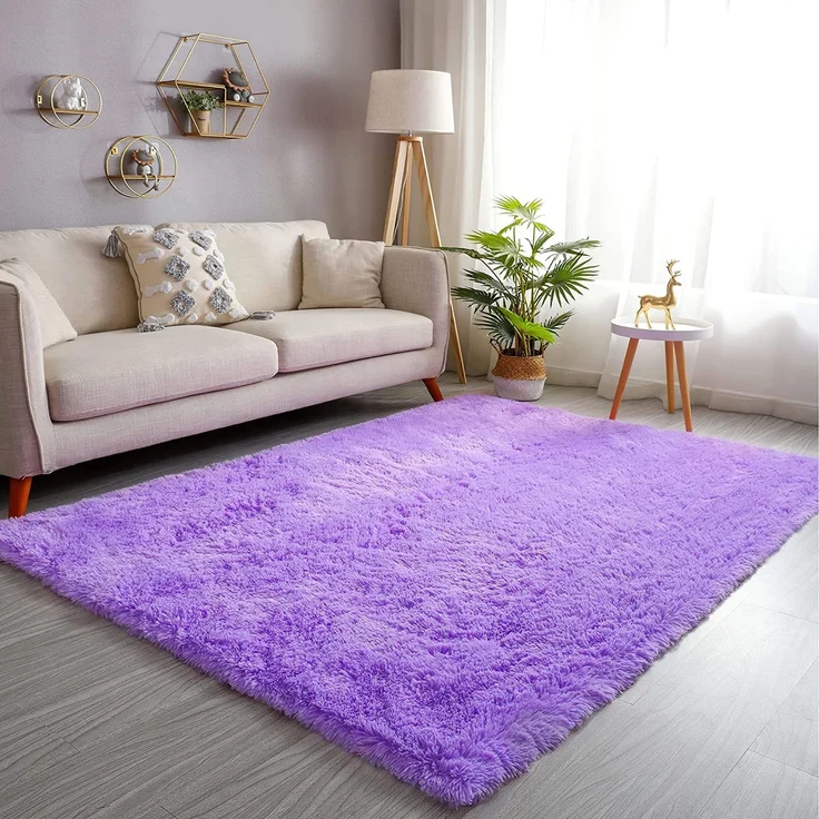 ROHATIM Teppich Flur 80x150 cm Violett Waschbar Rutschfester Hochflorteppich Schlafzimmer Kinderzimmer Flauschiger Teppiche