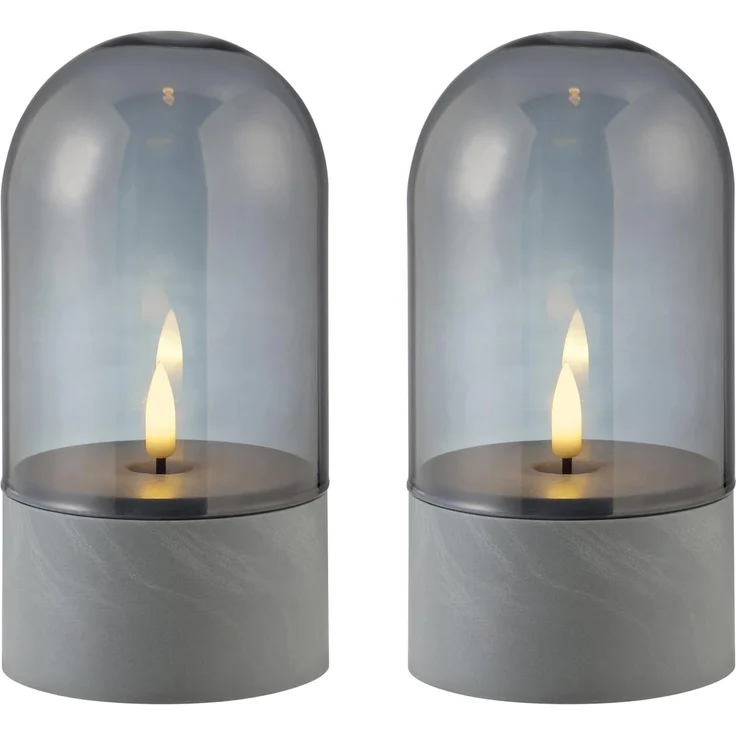 Brilliant LED Tischleuchte Illusion, LED fest integriert, LED-Kerzen Tischleuchten 2er-Set, 16x8 cm, Rauchglas, 2500 K, grau – Bild 1