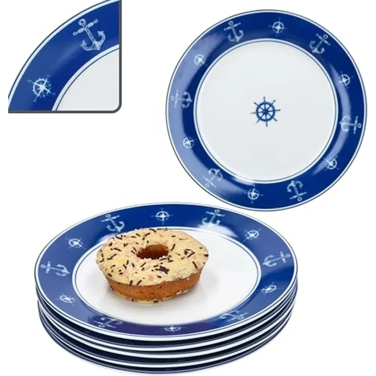 MamboCat Frühstücksteller Ahoi 6er Set Kuchenteller Porzellan 6 Pers Dessert-Teller nautisch