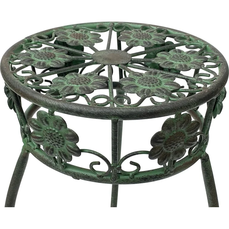 Blumenhocker Metall Grün Rund 60 cm Blumenständer 96008 M Blumensäule Antik Pflanzenständer Pflanzenhocker Vintage – Bild 2