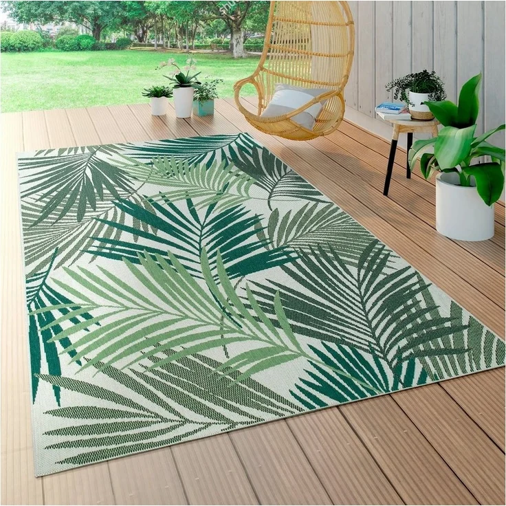 Paco Home Teppich Ostende 534, rechteckig, Höhe: 4 mm, Flachgewebe, Motiv Palmenblätter, In- und Outdoor geeignet, Wohnzimmer – Bild 1
