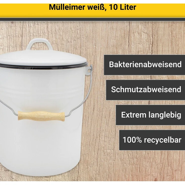 Karl Krüger Mülleimer mit Deckel, Emaille, 10 Liter, Weiß – Bild 4