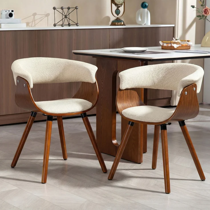 MELAYR, Esszimmerstuhl 2er Set Küchenstuhl mit Rückenlehne, Leinenoptik, 62 x 55 x 75 cm, Beige – Bild 3