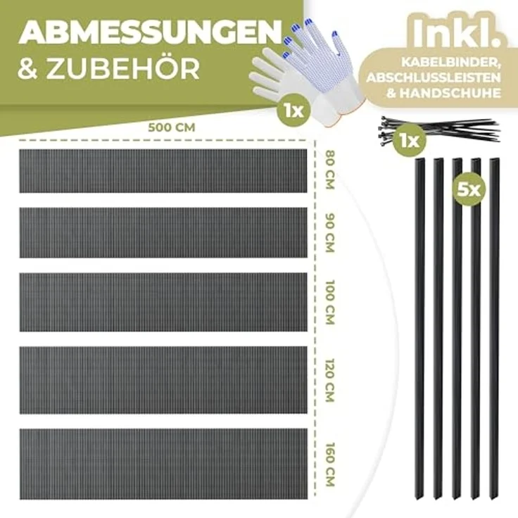 KESSER® PVC Sichtschutzmatte Sichtschutzzaun 90x500 cm | Balkonverkleidung Windschutz | verstärkte Lamellen für Garten Balkon & Terrasse | Balkonumrandung inkl. Kabelbindern & Abdeckung Anthrazit – Bild 7
