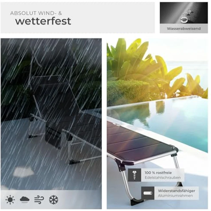 tectake® Sonnenliege mit Dach, Liege klappbar mit Kopfkissen + Seitentasche, zusammenklappbar, leicht tragbar, Strandliege, Liegestuhl klappbar für Garten, Sonnenliege Camping - schwarz – Bild 8
