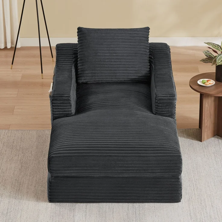 Lounge-Sessel 100cm×162cm×68cm in Dunkelgrau mit ausziehbarer Liegefunktion und Doppelschicht-Design – Bild 3