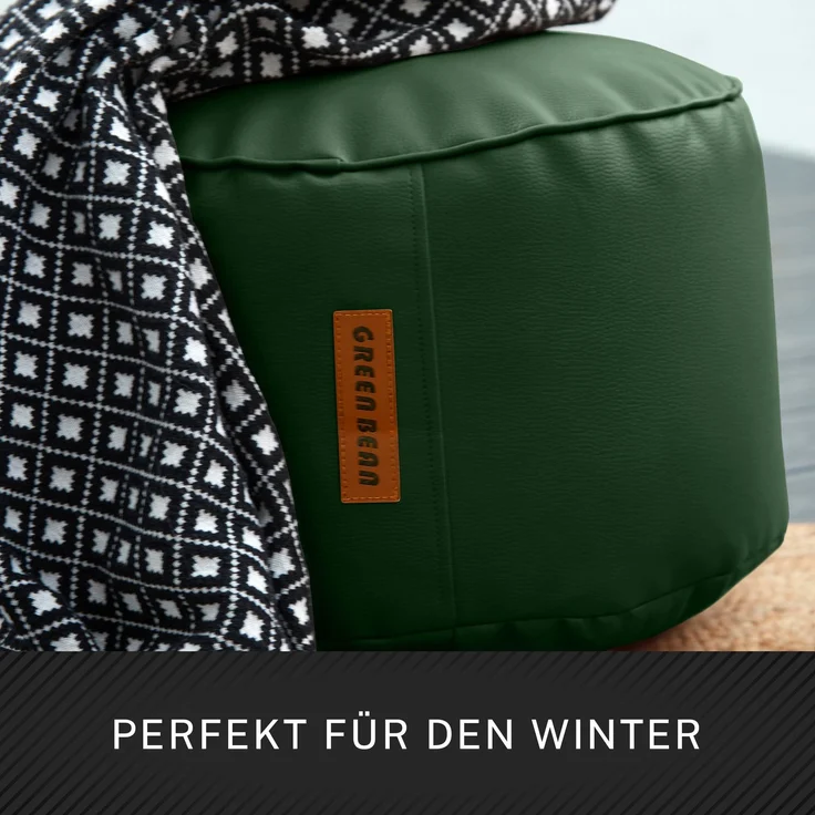 Green Bean® Sitzhocker aus Kunstleder - Pouf mit EPS Perlen Füllung - 43 x 30 cm - perfekte Ergänzung zum Sitzsack - Dunkelgrün – Bild 6