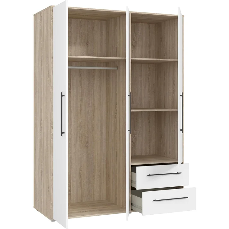 Forte Kleiderschrank MOKKARIS - Schlafzimmer Drehtürenschrank in Weiß (120) / Sonoma Eiche (D30) – Bild 7