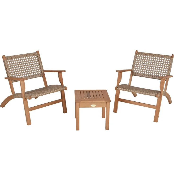 Balkonmöbel-Set AMIRA Teak-Look - Eukalyptus, Hellbraun, flach | Gartenmöbel-Set Gartengarnitur Garten-Sitzgruppe Essgruppe Balkon-Set