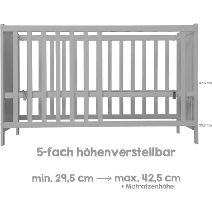roba Beistell- & Babybett 60 x 120 inkl. Lattenrost - Höhenverstellbar - 5 Schlupfsprossen - Taupe – Bild 6